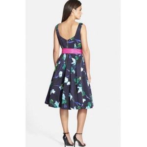 Eliza J Faille belted fit & flare dress - size 8 - multicolored